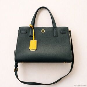 Tory Burch Small Walker Leather Satchel in Dark Green
